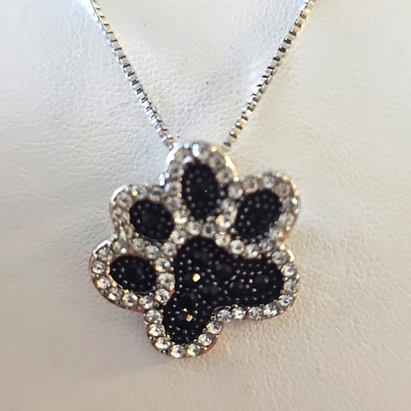 Black Spinel Rhodium Over Silver Paw Pendant with Box Chain - Picture 4 of 6
